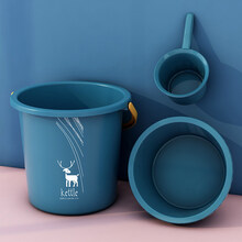 水桶家用大号储水桶学生宿舍洗澡手提带盖塑料桶大容量加厚洗车桶 水桶+脸盆+水瓢【蓝】送挂钩