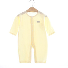 欣韵果儿婴儿无骨连体衣服新生儿夏季长袖夏装男宝宝纯棉空调服女睡衣薄款哈衣 长袖连体--黄色 73码 建议6-12个月