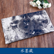 中国风棉麻蓝色印花布料青花瓷白底仿蜡染桌布服装装饰布料 水墨藏 1米长*1.48米宽