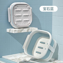 欧曼丽莎 折叠洗脚桶洗脚盆按摩泡脚桶加厚足浴盆便携式家用洗脚神器折叠桶 宝石蓝(加厚大号)带按摩 (有盖)+ 搓脚器