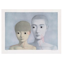 阿斯蒙迪张晓刚亲笔签名丝网版画限量99版大家庭人物日记红色艺术品收藏进口纸横幅实木框小众74*55 大家庭