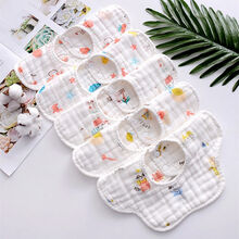 宝宝口水巾纯棉吸水新生儿360度旋转防吐奶婴儿围嘴小孩纱布围兜 8层萌趣花色5条装