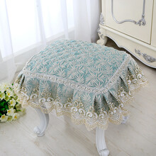 长方形化妆凳垫套布艺坐垫钢琴凳罩可固定方登子欧式圆形家用椅垫 金枝玉叶绿色 25*35长方形凳垫