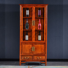 九鲤王府红木家具非洲花梨（学名：刺猬紫檀）酒柜实木新中式酒水柜陈列柜带玻璃摆件柜多层展示柜储物柜Q 单个：长83*宽37*高175.5cm