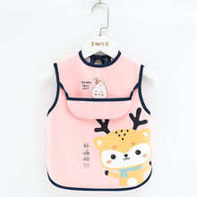 宝宝吃饭围兜防水婴儿免洗食饭兜儿童罩衣男女围嘴口水巾无袖围裙 无袖款嗨吃鹿【粉色】 小码【建议0-2周岁】