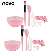 调面膜碗棒2件套和涂面膜刷子硅胶软美容院脸部水疗自制工具套装平替 粉色塑料9件套 2套