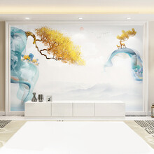 宝阁丽 3d新中式壁布电视背景墙壁纸客厅沙发背景墙墙布3d山水麋鹿影视定制壁画 定制无缝壁画(联系客服选择自己要的图案) 5D进口凸凹丝绢布