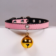 宠物狗狗铃铛项圈 猫咪项圈铃铛项链饰品小型犬 粉+金 金铃铛-粉皮带 M-中型
