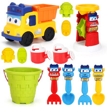 百变校巴儿童沙滩车玩具沙漏铲子玩沙土戏水玩雪亲子互动工程车套装儿童决明子玩具沙池套装生日礼物 百变校巴大号沙滩车+沙漏+桶（13件套）