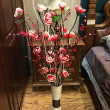 叶脉干花客厅落地假花仿真干枝花卉大牡丹花束摆件装饰摆设电视柜 红色荷花含花瓶