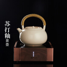 容山堂苏打釉茶壶煮茶器实木电陶炉大陶壶泡茶家用烧水壶功夫茶具 平安提梁壶+紫铜色镶嵌黑胡桃木炉