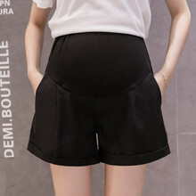 三象鲨孕妇装孕妇短裤夏季薄款孕妇裤子外穿时尚休闲棉麻打底裤潮妈孕妇装大码女装宽松韩版网红辣妈孕妇外出 黑色 L