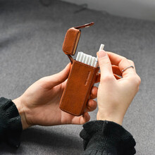 一皮 oneleather 手工牛皮20支装细烟烟盒女士烟男士高级超薄创意礼品便携细支创意个性 焦糖色