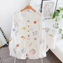 十月结晶同款 月子服春夏季薄款纯棉纱布5月份4产妇哺乳产后春秋3套头孕妇睡衣6 XLN-卡通熊套头月子服 白 M