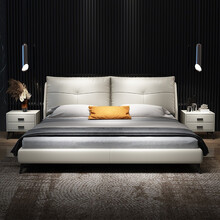 木拟 床 现代简约皮床 1.8米双人床主卧婚床 软包实木框架床 多色可选 下单联系客服备注 轻奢单床 1500mm*1900mm