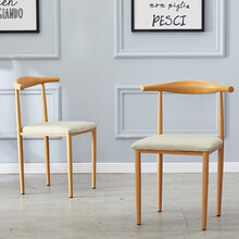 简后 仿实木餐椅北欧简约靠背家用餐椅牛角椅现代餐厅休闲椅子 原木色灰面(2把起拍)