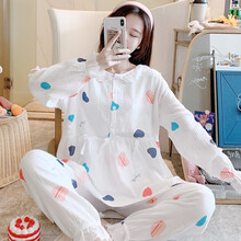 十月结晶同款 夏天月子服春夏薄款双层纱布孕妇睡衣女春秋哺乳坐月子家居服出院 R36840(棉纱吸汗透气) M