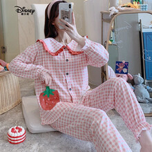 迪士尼DIXLNEY月子服季爱心女孩长袖纯棉孕妇睡衣女产后哺乳家居服套装 TJLQE月子服-36836格子草莓 M