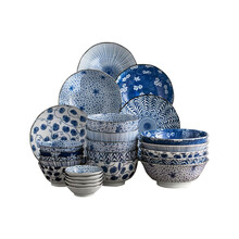 帝狼（DILANG）高档品质日本进口日式釉下彩陶瓷经典蓝染家用个性碗盘碟组合餐具套装 古染蓝绘25头 25件
