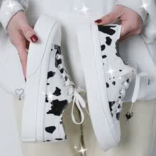 蓓尔帆布鞋女韩版厚底松糕鞋女学生板鞋黑白双色休闲鞋ins潮鞋大头丑萌鞋 8973奶牛 38