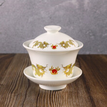 2021新品大碗茶杯 创意火锅店餐具陶瓷八宝茶杯子 中式复古盖碗泡茶碗大碗茶 敬茶碗 白色茶碗