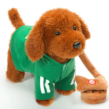 儿童玩具狗牵绳走路电动小狗毛绒会唱歌跳舞仿真泰迪狗音乐会叫机械狗男女孩礼物 绿色泰迪纤绳狗 180首电池版+动嘴+学说话+下载