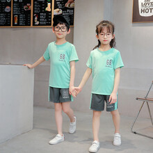 夏季中小童运动球服韩版儿童速干短袖套装男孩女孩家居服 ADMY速干套装蒂芙尼蓝 140cm