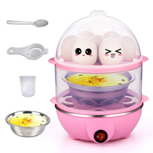 双层煮蛋器家用不锈钢 鸡蛋羹蒸蛋器自动断电煮蛋机 粉双层+钢碗+分离器+量杯+勺子