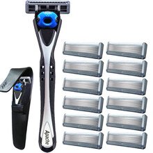 阿帕齐6层手动剃须刀刮胡刀进口刀片旋动刀架 1刀架13刀头 含保护套