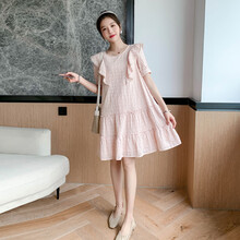 郁彼 孕妇装夏装孕妇裙夏季夏天外穿孕妇连衣裙宽松大码孕妇裙子孕妈装 藕色 M