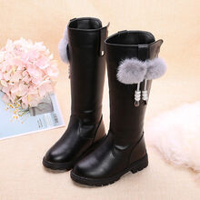 童鞋 儿童靴子秋冬新款时尚韩版女童长筒靴加绒二棉薄绒保暖女孩雪地靴棉鞋软底 520黑色【二棉薄绒，偏小码】 32码鞋子内长约19.3CM