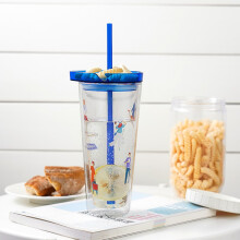 乐扣乐扣 双层玻璃杯家用水杯果汁杯女早餐杯创意喝水杯子带吸管牛奶杯 蓝色含吸管-620ML