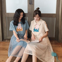 幸孕佳儿 孕妇装2021夏季新款韩版时尚甜美可爱网纱拼接绣花长款裙子潮妈外出宽松遮肚不显怀孕妇连衣裙 蓝色 L