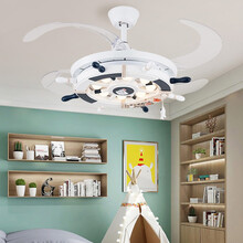 歆竹 男孩房女孩房儿童卡通小电风扇吊灯隐形风扇灯吊扇灯餐厅led静音 海贼白48寸变频遥控款