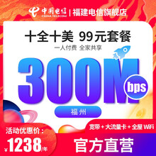 中国电信 （Z） 福建电信十全十美融合套餐宽带办理缴费宽带安装加速提速 300M年缴/含WiFi6千兆 路由器1部