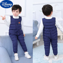 迪士尼同款儿童羽绒裤背带裤套装秋冬外穿男童女童婴儿开档连体裤羽绒棉裤小孩宝宝贝加厚春冬保暖外裤 深蓝色 73(70-80CM)