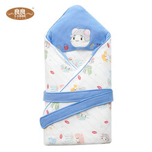 良良 婴儿抱被秋冬加厚款新生包被宝宝产房外出包被纯棉初生襁褓 【咕噜蓝】厚夹棉{适合温度10°c-15°c}内胆 95x95cm
