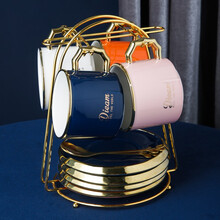 高颜值咖啡杯小精致套装女陶瓷ins风挂耳奢华高档杯碟 寻梦【四件套+杯架】