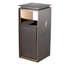 摩东 酒店大堂垃圾桶立式宾馆ktv电梯口走廊楼道不锈钢方形分类烟灰桶 室内门口果皮桶 带烟灰缸灭烟桶 大号禁烟款【黑金】
