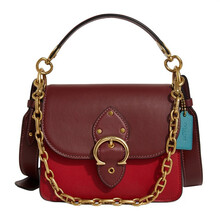 蔻驰 COACH 2021春夏 奢侈品 女士专柜款 BEAT系列 18号手提单肩包红色多色拼色涂层帆布配皮 C2449 B4S9J