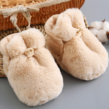 婴儿鞋帽袜秋冬男女童新生儿棉鞋宝宝软底鞋子脚套保暖加厚鞋袜子毛毛鞋 棕色 XS内长9厘米(新生儿)