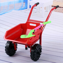 儿童沙滩宝宝玩具手推车加大加厚双轮单轮推土车小孩玩沙玩具 763双轮反斗小铁车红色