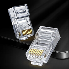 木丁丁  超五类网络水晶头 镀金RJ45纯铜网络网线接头100个/盒  CAT5e非屏蔽8P8C连接器