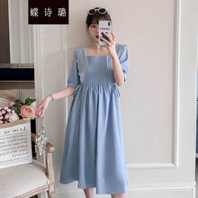 蝶诗璐 孕妇装夏装连衣裙中长款2021年新款潮妈个性雪纺裙子夏季短袖上衣孕妈装 天蓝色 M