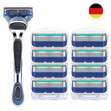 适用于吉列锋隐致顺手动剃须刀锋速5刀片吉利男士5层刀头刮胡刀架 【1刀架+2盒】五层蓝色