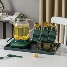 航方养生壶多功能煮茶器家用办公室花茶壶玻璃煮茶壶迷你电水壶 祖母绿1.8玻璃壶D+6件套+杯架+长托盘+底座A
