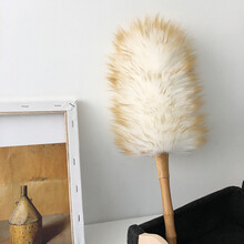 灰尘掸子家用除尘羽毛掸子精选羊毛鸵鸟毛无静电车用清洁扫灰楠竹柄家恒宝 乳白色羊毛掸子