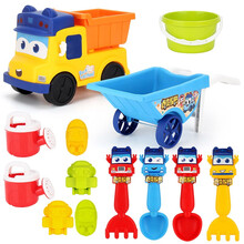百变校巴儿童玩具沙滩车套装沙漏铲子玩沙桶挖土工具戏水玩雪决明子宝宝洗澡玩具男女孩儿童生日礼物 百变校巴大号沙滩车+推车（13件套）
