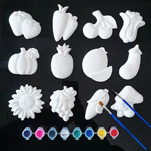 2021新款儿童手工玩具陶瓷白胚涂色石膏娃娃绘画幼儿园创意制作 瓜果蔬菜(新款) 12个+2支笔+12色