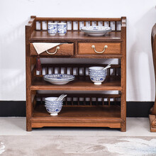 寻古红木家具非洲鸡翅木（学名：非洲崖豆木）茶水柜架餐边柜厨房储物柜角柜茶几实木新中式茶叶歺边柜备餐柜 长65*宽42*高70cm